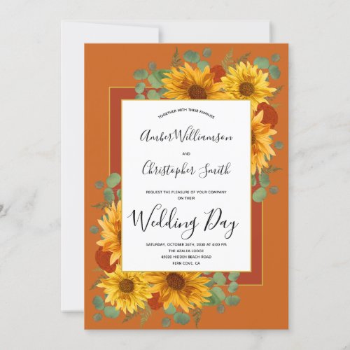 Rustic Sunflower Terracotta Roses Country Wedding Invitation