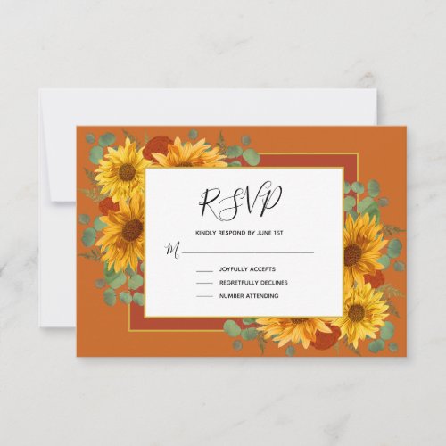 Rustic Sunflower Terracotta Roses Country Wedding RSVP Card