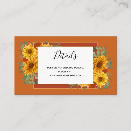 Rustic Sunflower Terracotta Roses Wedding Website Enclosure Card