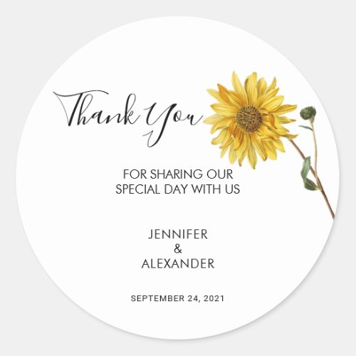 Rustic sunflower Thank You country wedding Classic Round Sticker