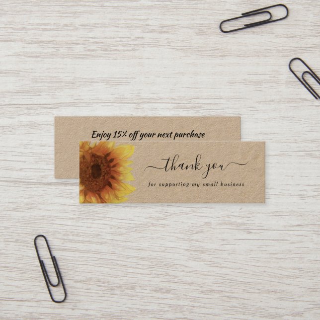Rustic sunflower thank you discount card (Front/Back In Situ)