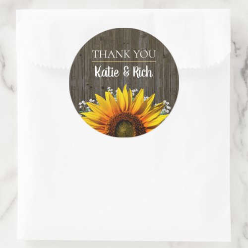 Rustic Sunflower Thank You Wedding Classic Round Sticker