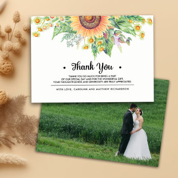 Rustic Sunflower Thank You Wedding Photo Cards by YourWeddingDay at Zazzle