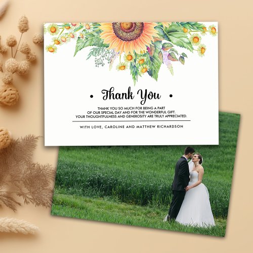 Rustic Sunflower Thank You Wedding Photo Cards