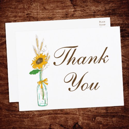 Rustic Sunflower Thank You Yellow Floral Wedding Postcard