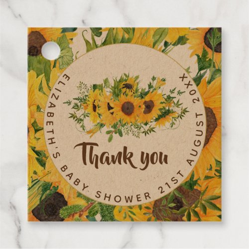 Rustic Sunflower Themed Baby Shower Favor Gift Tag