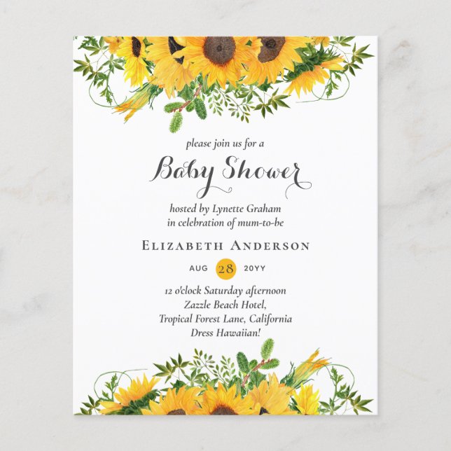 Rustic Sunflower Themed Baby Shower Invites BUDGET (Front)