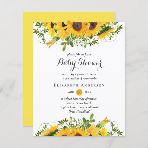 Rustic Sunflower Themed Baby Shower Invites BUDGET | Zazzle