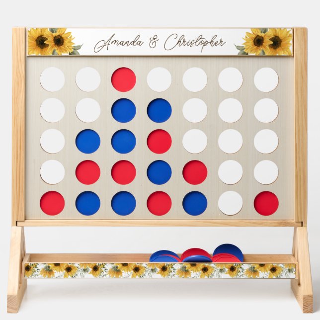 Rustic sunflower themed wedding activity game fast four (Front)