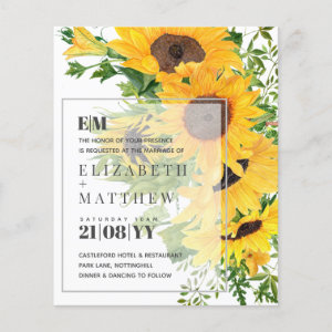 Rustic Sunflower Themed Wedding Stationery Budget