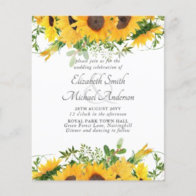 Rustic Sunflower Themed Wedding Stationery Budget