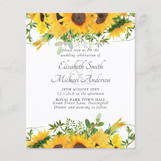Rustic Sunflower Themed Wedding Stationery Budget Zazzle com