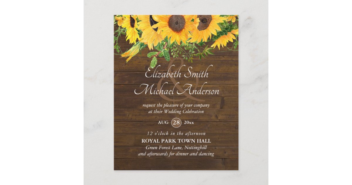 Rustic Sunflower Themed Wedding Stationery Budget Zazzle