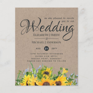 Rustic Sunflower Themed Wedding Stationery Budget