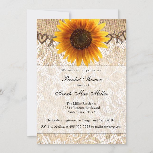 Rustic Sunflower Twine Bridal Shower Invitation (Front)