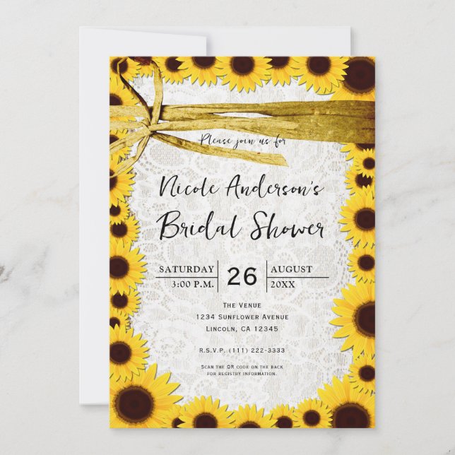 Rustic Sunflower Twine Bridal Wedding Invitations (Front)