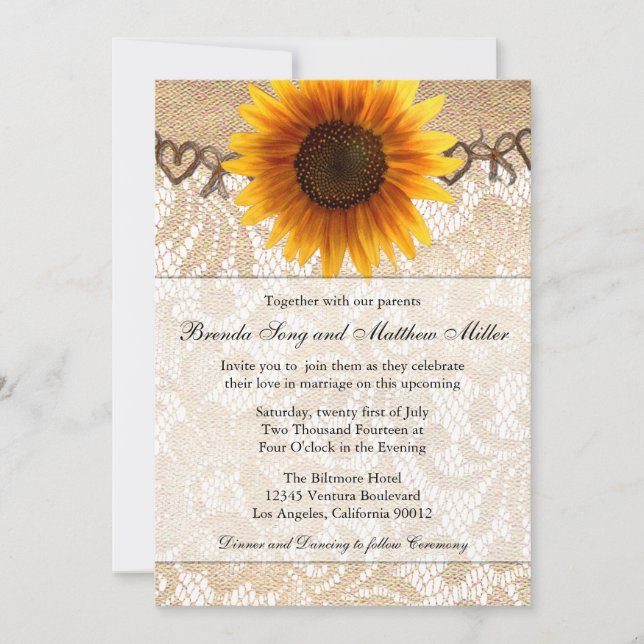 Rustic Sunflower Twine Wedding Invitation (Front)