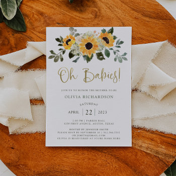 Rustic Sunflower | Twins Baby Shower Gold Script Invitation by christine592 at Zazzle