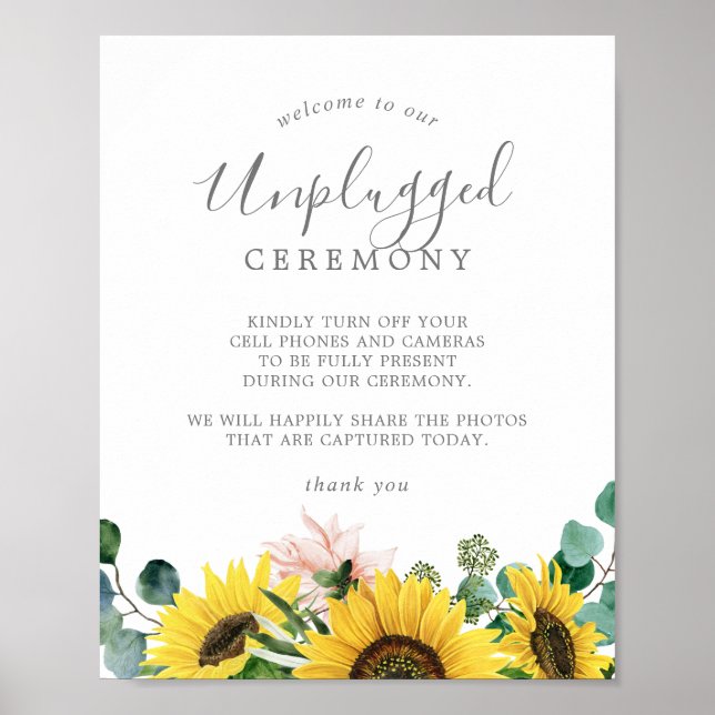 Rustic Sunflower Unplugged Ceremony Wedding Sign (Front)