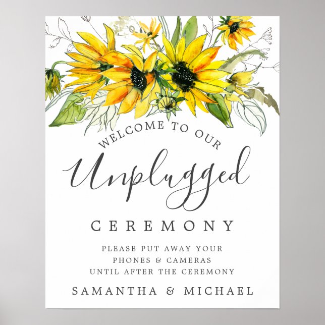 Rustic Sunflower Unplugged Wedding Ceremony Sign (Front)
