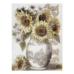 Rustic Sunflower Vase Paris Country Farmhouse Poster