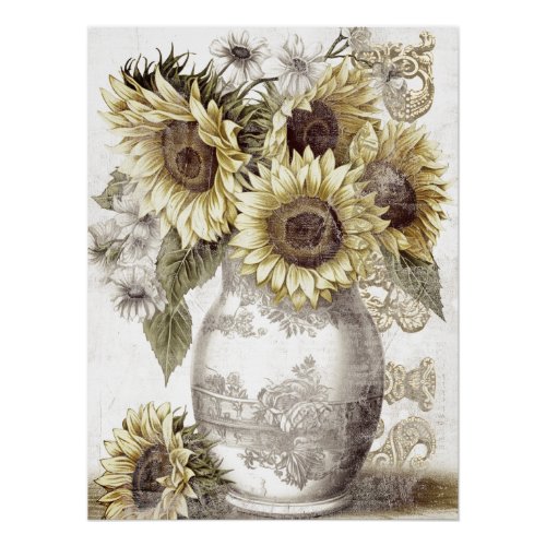 Rustic Sunflower Vase Paris Country Farmhouse Poster