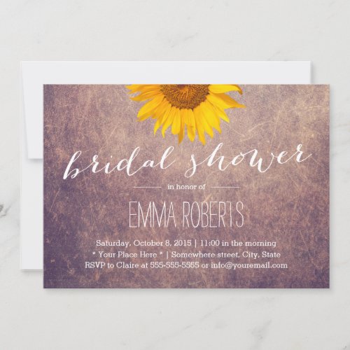 Classy Grunge Sunflower Bridal Shower 5x7 Paper Invitation Card