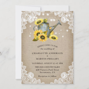 Rustic Sunflower Vintage Burlap and Lace Wedding Invitation