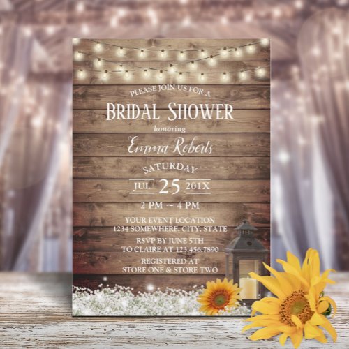 Rustic Sunflower Vintage Lantern Bridal Shower Invitation