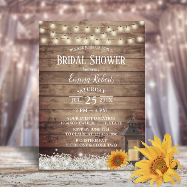 Rustic Sunflower Vintage Lantern Bridal Shower Invitation (Creator Uploaded)