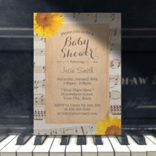 Rustic Sunflower Vintage Musical Baby Shower Invitation