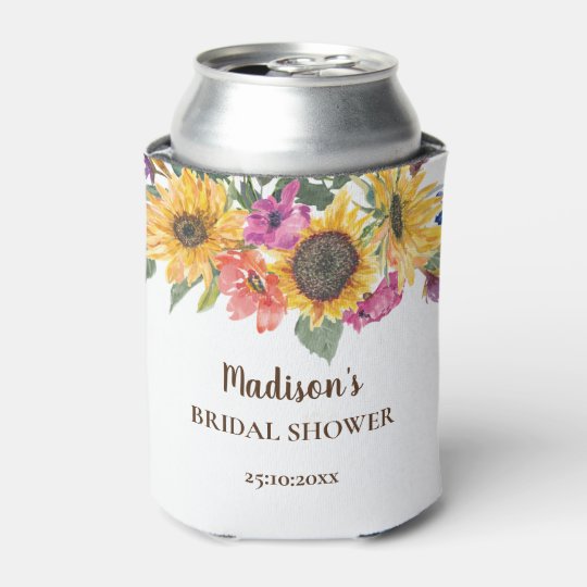 Rustic Sunflower Watercolor Bridal Shower Can Cooler