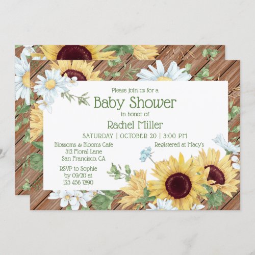 Rustic Sunflower Watercolor Floral Baby Shower Invitation
