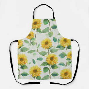 Rustic Sunflower Watercolor Floral Boho Farmhouse  Apron