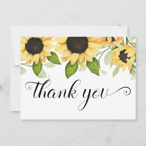 Rustic Sunflower Watercolor Floral Bridal Shower Thank You Card