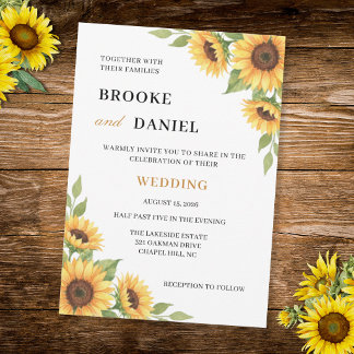 Rustic Sunflower Watercolor Floral Country Wedding Invitation