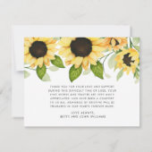 Rustic Sunflower Watercolor Floral Sympathy Thank You Card | Zazzle