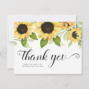 Rustic Sunflower Watercolor Floral Sympathy Thank You Card