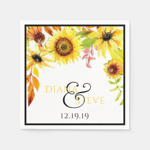 Rustic Sunflower Watercolor Floral Wedding Napkins