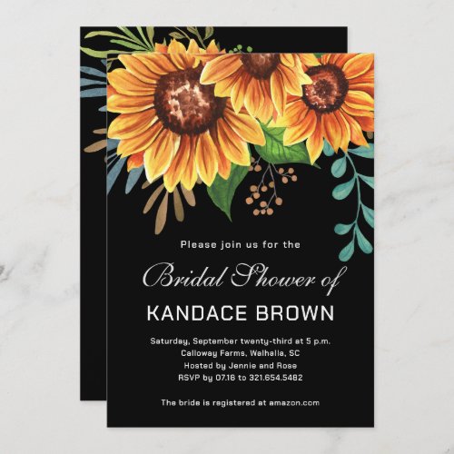 Rustic Sunflower Watercolor Script Bridal Shower Invitation