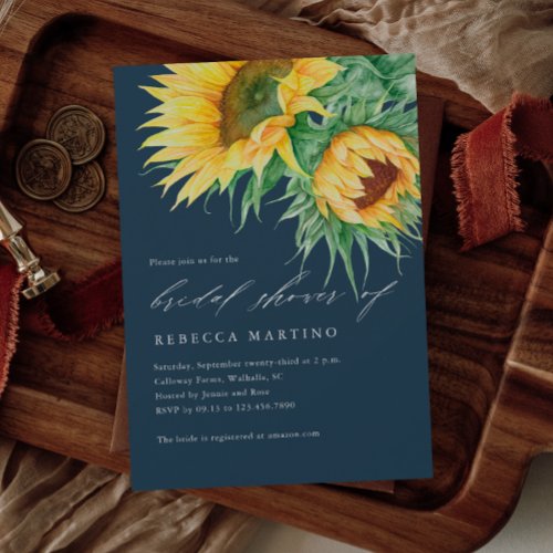 Rustic Sunflower Watercolor Script Bridal Shower Invitation