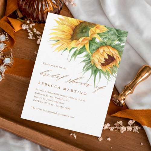 Rustic Sunflower Watercolor Script Bridal Shower Invitation