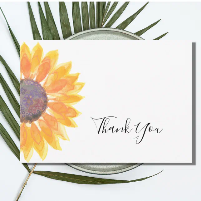 Rustic Sunflower Watercolor Thank You Card | Zazzle