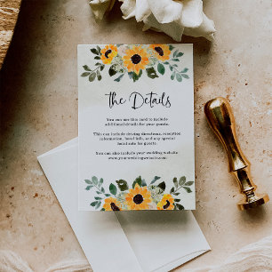Rustic Sunflower Watercolor Wedding Details Enclosure Card