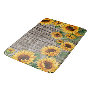 Rustic Sunflower & Weathered Gray Barnboard Bath Mat