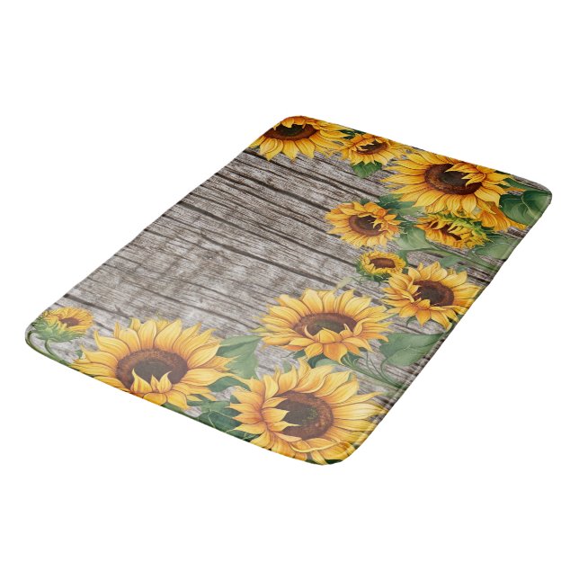 Rustic Sunflower & Weathered Gray Barnboard Bath Mat (Angled)