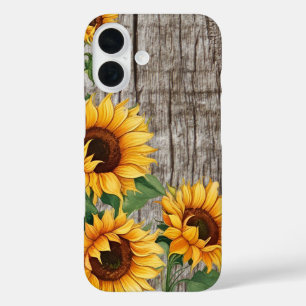 Rustic Sunflower & Weathered Gray Barnboard iPhone 16 Case