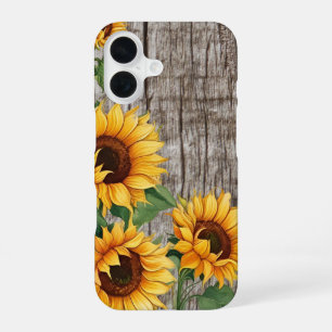 Rustic Sunflower & Weathered Gray Barnboard iPhone 16 Case