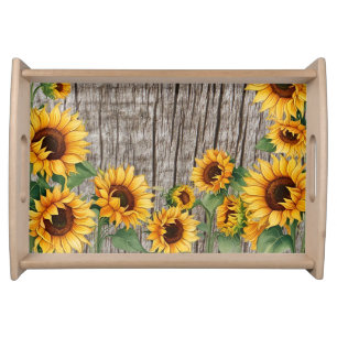 Rustic Sunflower & Weathered Gray Barnboard Serving Tray