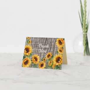 Rustic Sunflower & Weathered Gray Barnboard Thank You Card